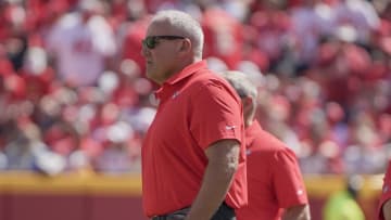 Sep 26, 2021; Kansas City, Missouri, USA; Kansas City Chiefs assistant head coach Dave Toub on the sidelines against the Los Angeles Chargers at GEHA Field at Arrowhead Stadium. Mandatory Credit: Denny Medley-USA TODAY Sports