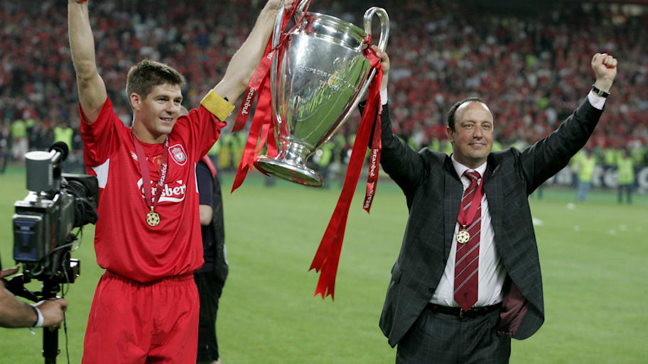 Liverpool’s Steven Gerrard with the Champions League troph