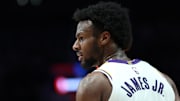 Bronny James, seen here in an April game against the Trail Blazers, gave Cooper Flagg an early headache Thursday.