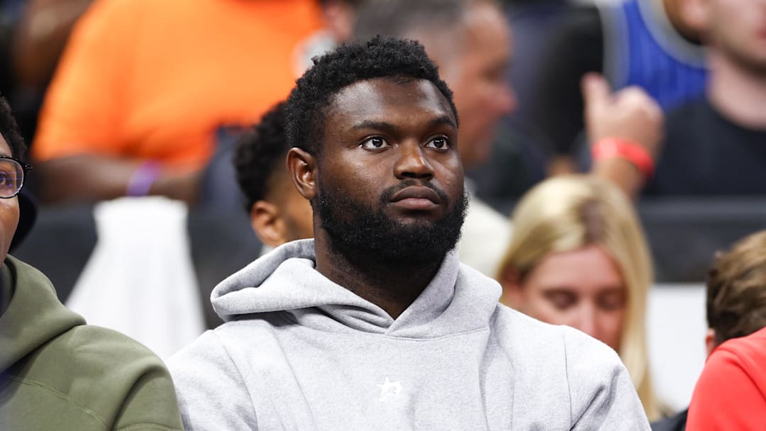 Nov 8, 2024; Orlando, Florida, USA; New Orleans Pelicans forward Zion Williamson (1) looks on from the bench against the Orlando Magic in the third quarter at Kia Center. Mandatory Credit: Nathan Ray Seebeck-Imagn Images