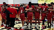 Will Wade and the N.C. State men's basketball team on Monday, Sept. 22, 2025, during the first official day of practice inside the Dail Basketball Center.