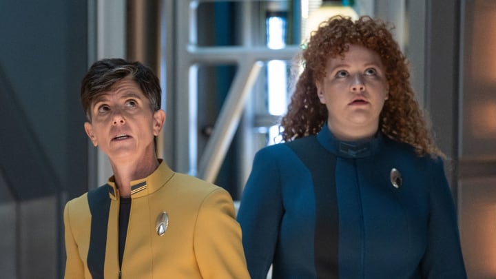 L-R Blu del Barrio as Adira, Tig Notaro as Jett Reno and Mary Wiseman as Tilly in Star Trek: Discovery, episode 7, season 5, streaming on Paramount+, 2023. Photo Credit: Marni Grossman /Paramount+