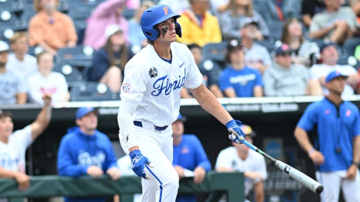 Florida Gators designated hitter Brody Donay (29) watches a grand slam against the Kentucky Wildcats