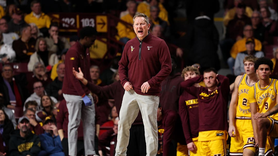 Dec 3, 2025; Minneapolis, Minnesota, USA; Minnesota Golden Gophers head coach Niko Medved reacts during the second half against the Indiana Hoosiers at Williams Arena. Mandatory Credit: Matt Krohn-Imagn Images Dec 3, 2025; Minneapolis, Minnesota, USA; Minnesota Golden Gophers head coach Niko Medved reacts during the second half against the Indiana Hoosiers at Williams Arena. Mandatory Credit: Matt Krohn-Imagn Images