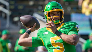 Dante Moore expressed deep gratitude for his learning year at Oregon and departed starter and Heisman Finalist Dillon Gabriel. "I feel like I learned a lot from him," he said.