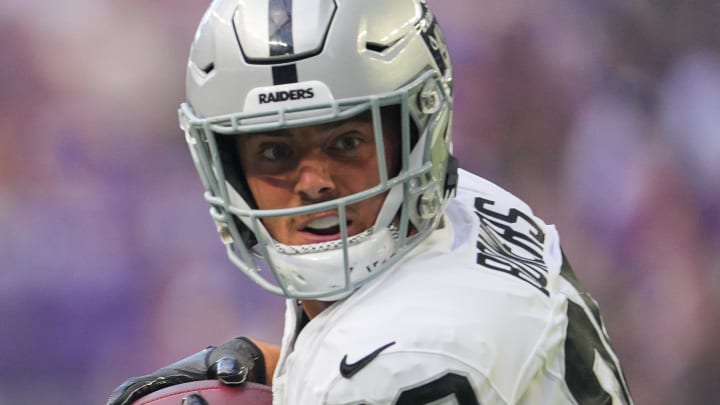 Aug 10, 2024; Minneapolis, Minnesota, USA; Las Vegas Raiders tight end Brock Bowers (89) runs after the catch against the Minnesota Vikings in the first quarter at U.S. Bank Stadium. Mandatory Credit: Brad Rempel-USA TODAY Sports