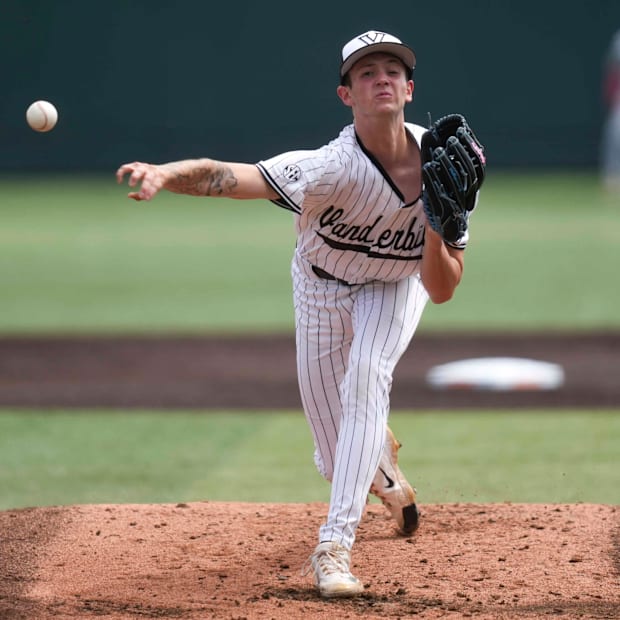 Vanderbilt pitcher Connor Fennell (39) pitches during a NCAA baseball game.