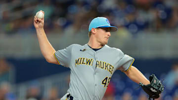 Milwaukee Brewers starting pitcher Quinn Priester (46) delivers a pitch against the Miami Marlins during the first inning at loanDepot Park on July 4. 