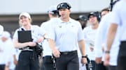 Oct 5, 2024; Nashville, Tennessee, USA;  Vanderbilt Commodores head coach Clark Lea paces up and down the sidelines against the Alabama Crimson Tide during the second half at FirstBank Stadium. Mandatory Credit: Steve Roberts-Imagn Images
