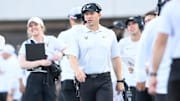 Oct 5, 2024; Nashville, Tennessee, USA;  Vanderbilt Commodores head coach Clark Lea paces up and down the sidelines against the Alabama Crimson Tide during the second half at FirstBank Stadium. Mandatory Credit: Steve Roberts-Imagn Images