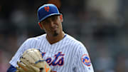 Edwin Diaz, of the Mets, is shown as he heads into the dugout after pitching the ninth inning.  Diaz gave up a two-run home-run during the inning.  The Mets went on to lose, 7-4.  Sunday, August 11, 2019

Mets Vs Nationals