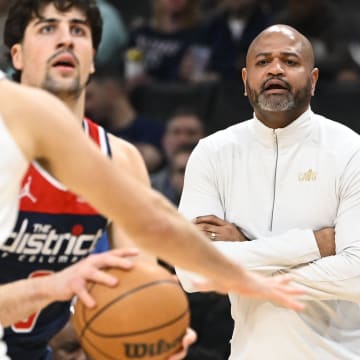 Feb 7, 2024; Washington, District of Columbia, USA; Cleveland Cavaliers head coach J.B. Bickerstaff looks on against the Washington Wizards during the first half at Capital One Arena. Mandatory Credit: Brad Mills-USA TODAY Sports