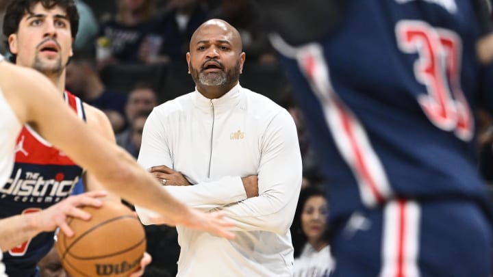 Feb 7, 2024; Washington, District of Columbia, USA; Cleveland Cavaliers head coach J.B. Bickerstaff looks on against the Washington Wizards during the first half at Capital One Arena. Mandatory Credit: Brad Mills-USA TODAY Sports