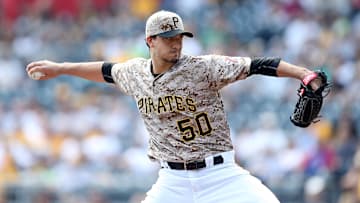 Sep 17, 2015; Pittsburgh, PA, USA; Pittsburgh Pirates starting pitcher Charlie Morton (50) delivers a pitch against the Chicago Cubs during the first inning at PNC Park. Mandatory Credit: Charles LeClaire-Imagn Images