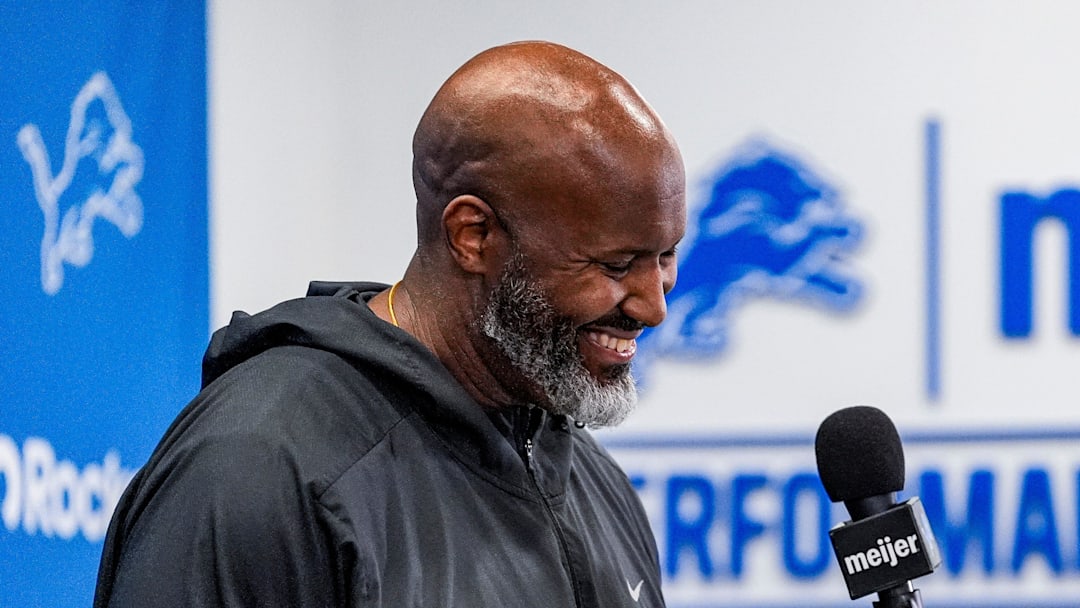 Detroit Lions executive vice president and general manager Brad Holmes speaks during media availability at Meijer Performance Center in Allen Park on Thursday, Jan. 8, 2026.