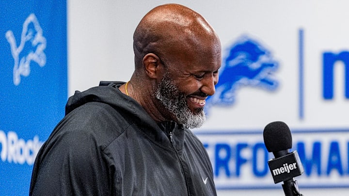 Detroit Lions executive vice president and general manager Brad Holmes speaks during media availability at Meijer Performance Center in Allen Park on Thursday, Jan. 8, 2026.