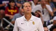 USC Trojans head coach Eric Musselman watches his team from the bench during the second half of their exhibition game at Acrisure Arena in Palm Desert, Calif., Saturday, Oct. 26, 2024.