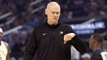 Indiana Pacers head coach Rick Carlisle takes a timeout against the Golden State Warriors during the first quarter at Chase Center.