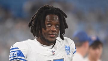 Detroit Lions quarterback Teddy Bridgewater on the sidelines in the fourth quarter at Bank of America Stadium. 