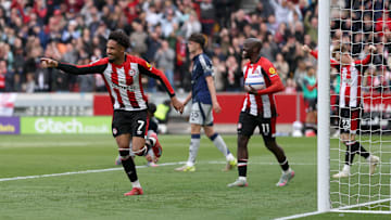 Kevin Schade (left) scored twice for the Bees against Man Utd