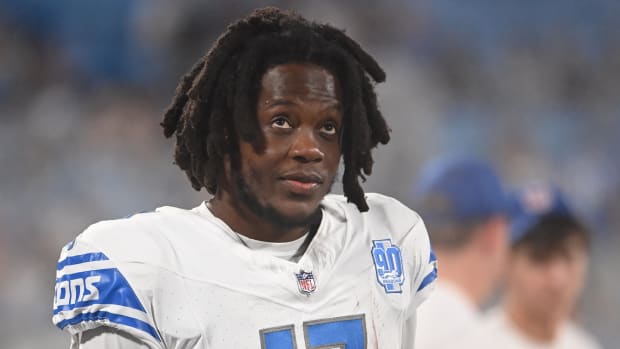 Aug 25, 2023; Charlotte, North Carolina, USA; Detroit Lions quarterback Teddy Bridgewater (17) on the sidelines