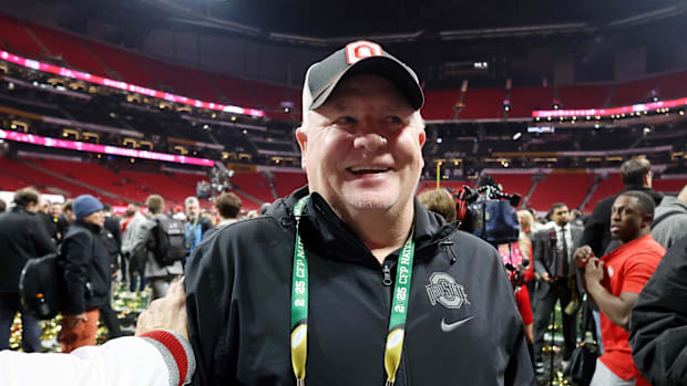 Ohio State Buckeyes offensive coordinator Chip Kelly celebrates after winning against the Notre Dame Fighting Irish