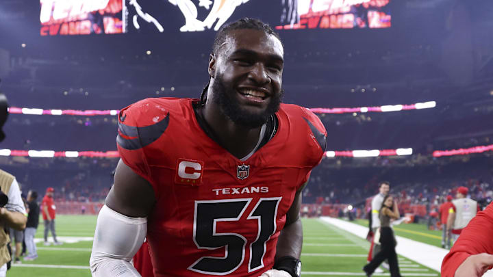 Nov 20, 2025; Houston, Texas, USA; Houston Texans defensive end Will Anderson Jr. (51) runs off the field after the game against the Buffalo Bills at NRG Stadium. Mandatory Credit: Troy Taormina-Imagn Images