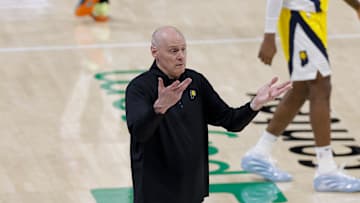 Jun 16, 2025; Oklahoma City, Oklahoma, USA; Indiana Pacers head coach Rick Carlisle motions to his team during the fourth quarter against the Oklahoma City Thunder in game five of the 2025 NBA Finals at Paycom Center. Mandatory Credit: Alonzo Adams-Imagn Images