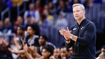 Mar 20, 2025; Denver, CO, USA; VCU Rams head coach Ryan Odom reacts during the first half against the Brigham Young Cougars in the first round of the NCAA Tournament at Ball Arena. Mandatory Credit: Isaiah J. Downing-Imagn Images