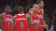 Gilbert Arenas #0, Michael Wright #2, Richard Jefferson #44, Loren Woods #3