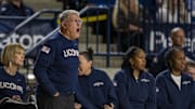 Nov 4, 2025; Annapolis, Maryland, USA 
 UConn Huskies head coach Geno Auriemma reacts during the first half against the Louisville Cardinals at Alumni Hall on United States Naval Academy. Mandatory Credit: Tommy Gilligan-Imagn Images
