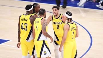 Indiana Pacers guard Tyrese Haliburton against the New York Knicks during the 2025 NBA Playoffs at Madison Square Garden