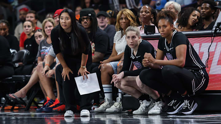 Golden State Valkyries head coach Natalie Nakase during the game against the Atlanta Dream. Golden State Valkyries head coach Natalie Nakase during the game against the Atlanta Dream.