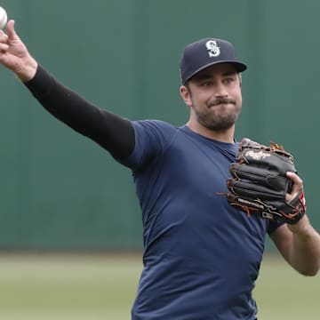 Seattle Mariners pitcher JT Chargois warms up before a game against the Pittsburgh Pirates on Aug. 16 at PNC Park.