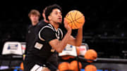 Mar 21, 2024; Brooklyn, NY, USA; Stetson Hatters guard Jalen Blackmon (5) looks to shoot the ball during team practice at Barclays Center. Mandatory Credit: Brad Penner-Imagn Images