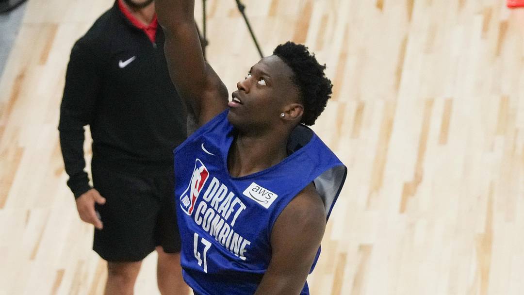 May 12, 2026; Chicago, IL, USA; AJ Dybantsa participates in the 2026 NBA Draft Combine at Wintrust Arena. Mandatory Credit: David Banks-Imagn Images