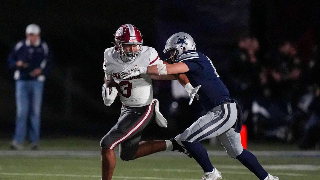 Farragut's Harrison Smith (1) tackles Oak Ridge's Malik Howard (3) during a TSSAA high school football game between Farragut and Oak Ridge High School on Oct. 23, 2025. Farragut's Harrison Smith (1) tackles Oak Ridge's Malik Howard (3) during a TSSAA high school football game between Farragut and Oak Ridge High School on Oct. 23, 2025.