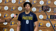 Indiana Pacers forward Enrique Freeman speaks to the media on July 6, 2024. (Mandatory Photo Credit: Pacers on SI)
