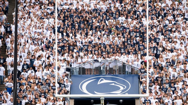 The S-Zone can be seen in the Penn State student section during the first half of an NCAA football game against Indiana at Beaver Stadium