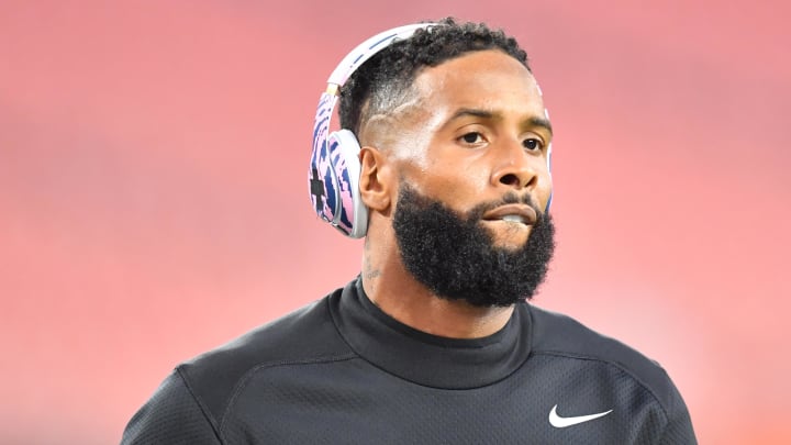 Oct 21, 2021; Cleveland, Ohio, USA; Cleveland Browns wide receiver Odell Beckham Jr. (13) warms up before the game between the Browns and the Denver Broncos at FirstEnergy Stadium. Mandatory Credit: Ken Blaze-USA TODAY Sports