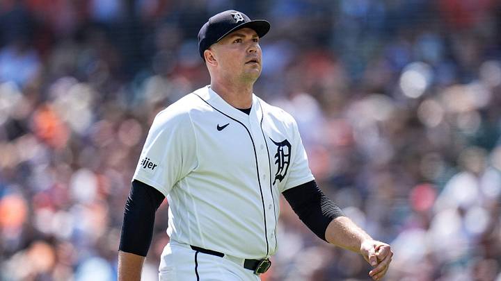 Detroit Tigers pitcher Tarik Skubal (29) walks off the field for pitching change during the seventh inning against Milwaukee Brewers at Comerica Park in Detroit on Thursday, April 23, 2026.