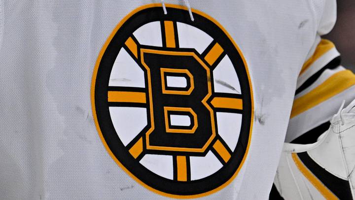 Nov 14, 2024; Dallas, Texas, USA; A view of the Bruins logo on the jersey of Boston Bruins goaltender Jeremy Swayman (1) during the game between the Dallas Stars and the Boston Bruins at the American Airlines Center.