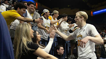 Rytis Petraitis greets Cal's fans after Saturday's victory