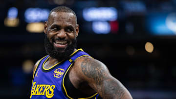 Mar 26, 2025; Indianapolis, Indiana, USA; Los Angeles Lakers forward LeBron James (23) in the first half Indiana Pacers at Gainbridge Fieldhouse. Mandatory Credit: Trevor Ruszkowski-Imagn Images
