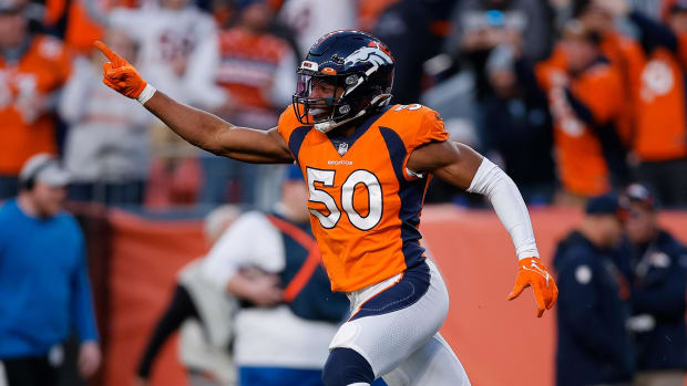 Denver Broncos linebacker Jonas Griffith (50) celebrates after a play in the fourth quarter.