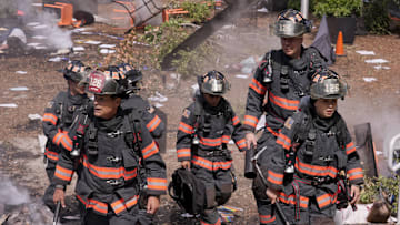 9-1-1 LONE STAR: Rob Lowe (L) and Natacha Karam (R) in the series finale series finale “Homecoming” episode of 9-1-1 LONE STAR airing Monday, Feb. 3 (8:00-9:02 PM ET/PT) on FOX. © 2024 Fox Media LLC.CR: Kevin Estrada/FOX.