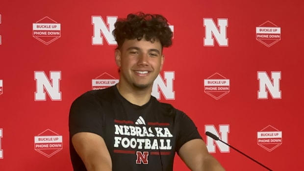 Nebraska football quarterback Dylan Raiola met with the media after practice.