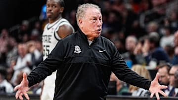 Michigan State head coach Tom Izzo reacts to a play against Ole Miss during the second half of the Sweet 16 round of NCAA tournament at State Farm Arena in Atlanta, Ga. on Friday, March 28, 2025.