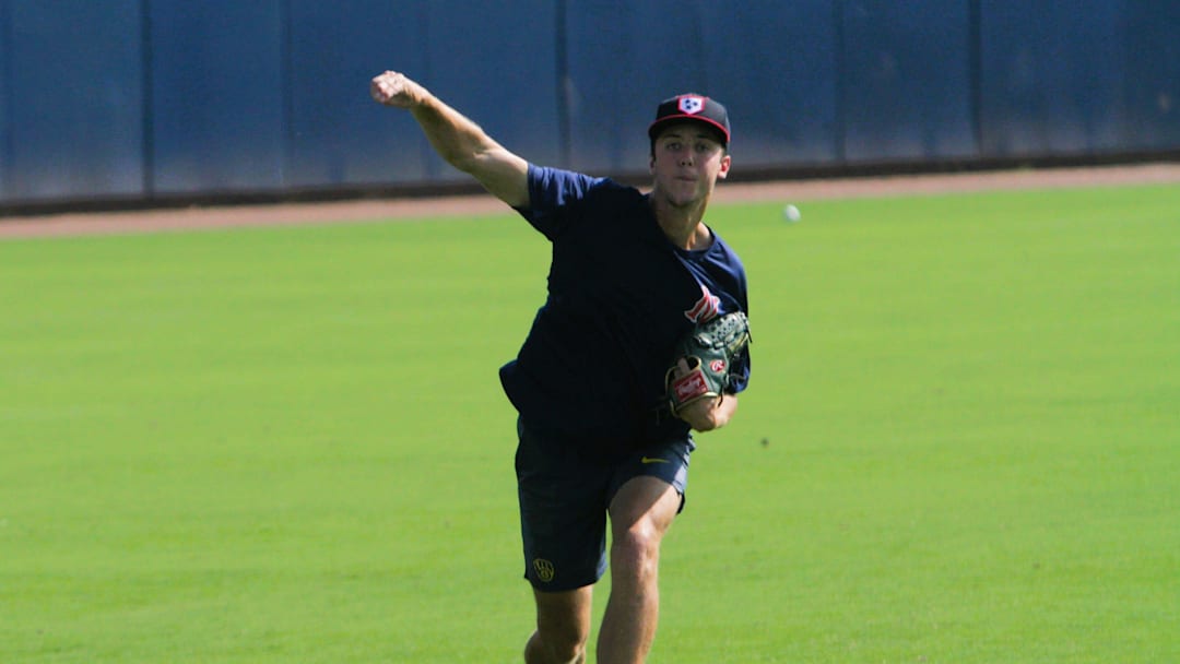 Milwaukee Brewers pitching prospect Jacob Misiorowski warms up before a game with the Nashville Sounds on August 22, 2024.