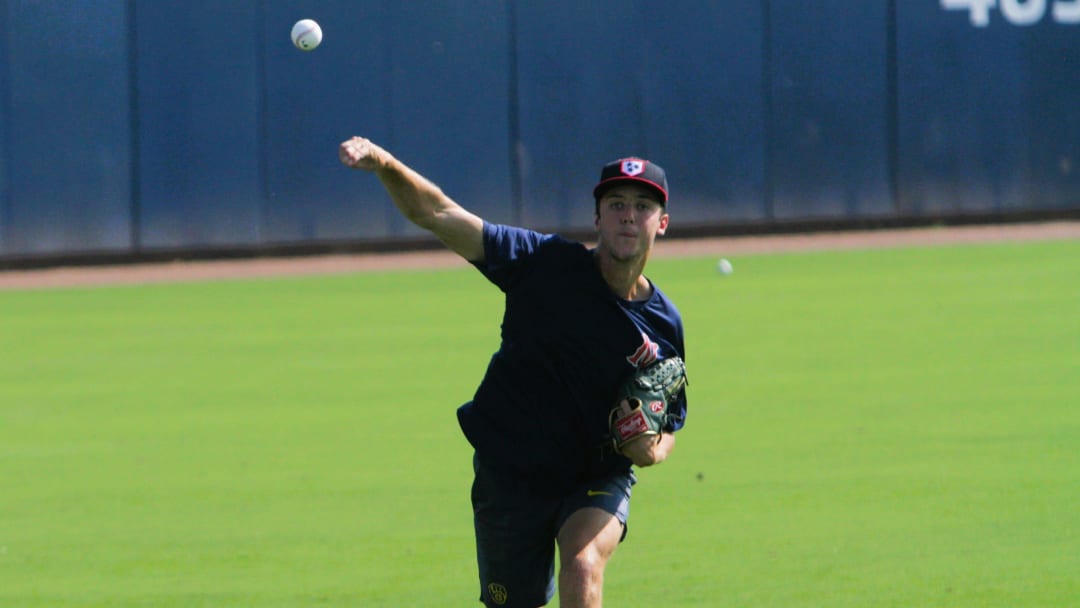 Milwaukee Brewers pitching prospect Jacob Misiorowski warms up before a game with the Nashville Sounds on August 22, 2024.